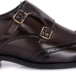 house of pataudi Men Brown Faux Leather Formal Slip On Monk Monk Strap For Men image 4