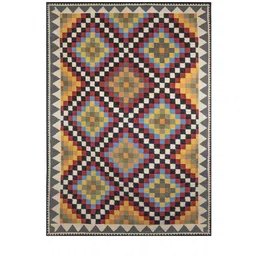 imperial knots Multicolor Wool Abstract 96 x 60 Inches Hand Woven Dhurrie image 2