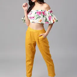 liyara Women Regular Fit Yellow Cotton Blend Trousers image 5