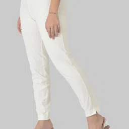 Dollar Missy Women's Cotton Four-Way Stretchable Kurti Pant Women Slim Fit White Cotton Blend Trousers image 2