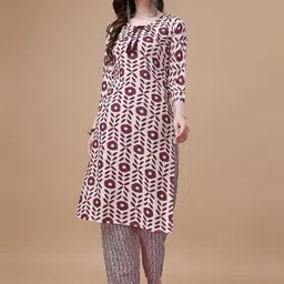 KALINI Floral Printed Regular Pure Cotton Kurta With Trousers-picture-15