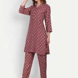 NH KAPDEWALA Floral Printed Straight Kurta With Trousers image 5