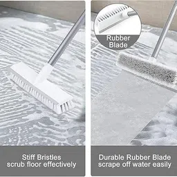 ostumbli Stainless Steel Bathroom Cleaning Brush with Wiper 2 in 1 Tiles Cleaning Brush Microfibre Wet and Dry Brush image 5