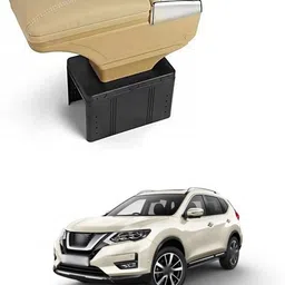 prtek Stylish Car Armrest with Glass Holder & Ash Tray Beige & Chrome for all Cars (Universal) C188 Car Armrest-picture-19
