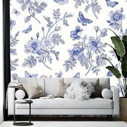 Wallpics White & Blue Floral Printed Wallpaper-picture-38