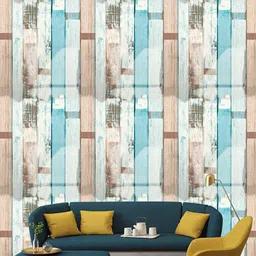 Jaamso Royals Vintage Blue & Brown Wood  Self adhesive Wallpaper-image-32