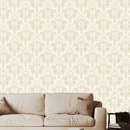 WallDaddy White & Beige Tru Stamp Designed Self Adhesive Wallpaper image 3
