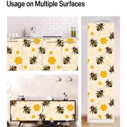 WallDaddy Beige & Yellow Madhu Makkhi Designed Self Adhesive Wallpaper image 2