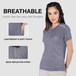 chkokko Women Solid Round Neck Polyester Purple T-Shirt image 3