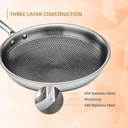 aramex Non-Stick Triply Stainless Fry Pan 26 cm diameter with Lid 1.7 L capacity image 2