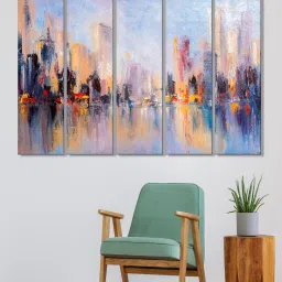 999store White MDF Unframed Abstract Art Panel Set of 5 image 1
