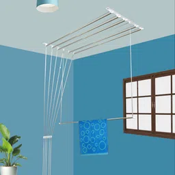 rainbow drywell Steel Ceiling Cloth Dryer Stand 6 Pipes 6 Feet Luxury Heavy Duty UV Protected Nylon Ropes Individual dropdown-picture-10