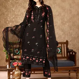 KALINI Floral Embroidered Regular Sequinned Kurta with Trousers &  Dupatta image 1
