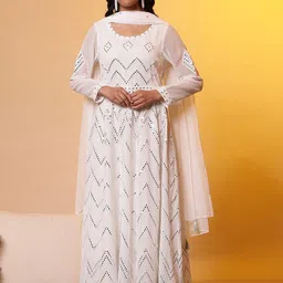 Aurelia Mirror Detailed Embroidered Georgette Ethnic Dress with Dupatta image 1