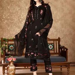 KALINI Floral Embroidered Regular Sequinned Kurta with Trousers &  Dupatta image 4