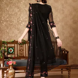 KALINI Floral Embroidered Regular Sequinned Kurta with Trousers &  Dupatta image 5
