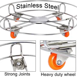 rbgiit Stainless Steel Gas Cylinder Trolley with 4 Wheels LPG Cylinder Stand K3 Stainless Steel Kitchen Trolley image 3