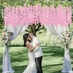 jj homes Artificial Wisteria Flower Vine 4 Pack Silk Long String Home Party Decor(Pink) Pink Westeria Artificial Flower image 5
