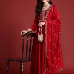 Indo Era Ethnic Motifs Embroidered Empire Kurta with Trousers & Dupatta image 1