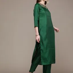 Anouk Women Green Ethnic Motifs Embroidered Regular Sequinned Liva Kurta with Trousers & With Dupatta image 5