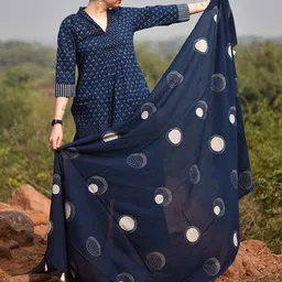 Chidiyaa Blue & White Printed Pure Cotton Dupatta-picture-46