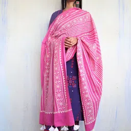 Chidiyaa Pink & White Printed Pure Cotton Dupatta-picture-39