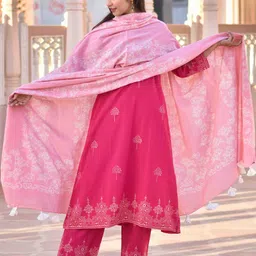 Chidiyaa Pink & White Printed Pure Cotton Dupatta-picture-6