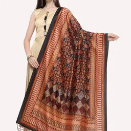 Kaizen TEXO FAB Black & Red Printed Floral Dupatta-image-55