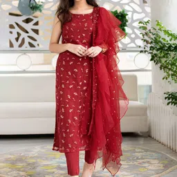 Label Shaurya Sanadhya Floral Embroidered Sequinned Kurta with Trousers & With Dupatta-picture-32