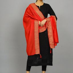 HANDICRAFT PALACE Woven Border Cotton Chanderi Dupatta-picture-9