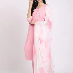 Rajnandini Women Pink Floral Embroidered Pure Cotton Kurta with Churidar & With Dupatta-picture-32
