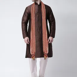 SG LEMAN Men Brown Raw Silk Kurta with Pyjamas & With Dupatta-picture-19