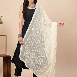 Globus Off White Ethnic Motifs Embroidered Cotton Silk Dupatta with Thread Work-image-44