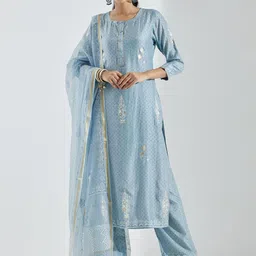 KALINI Floral Printed Regular Kurta with Trousers & Dupatta-picture-21