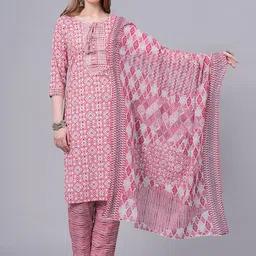 KALINI Ethnic Motifs Printed Gotta Patti Pure Cotton Kurta With Trousers & Dupatta image 1