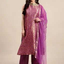 Varanga Women Purple Ethnic Motifs Woven Design Kurta With Palazzos & Dupatta-picture-21