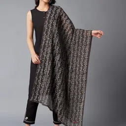 W Brown & White Embroidered Pure Cotton Dupatta image 1
