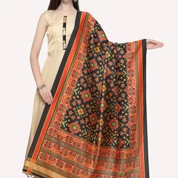 Kaizen TEXO FAB Black & Orange Printed Dupatta image 1