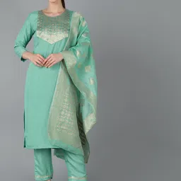 AHIKA Women Ethnic Motifs Yoke Design Kurta with Trousers & Dupatta-picture-36