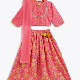 Campana Girls Printed Ready to Wear Lehenga & Blouse With Dupatta image 1