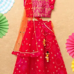 BAESD Girls Floral Woven Design Gotta Patti Ready to Wear Lehenga & Blouse With Dupatta image 1