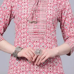 KALINI Ethnic Motifs Printed Gotta Patti Pure Cotton Kurta With Trousers & Dupatta image 2