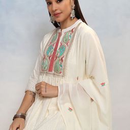 Vishudh Women Embroidered Thread Work Pure Cotton Kurta with Trousers & With Dupatta-picture-28