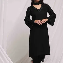 Anouk Black Ethnic Motifs Embroidered V-Neck Thread Work Kurta with Trousers & Dupatta-picture-13