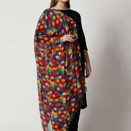 WEAVERS VILLA Red & Blue Printed Dupatta image 4