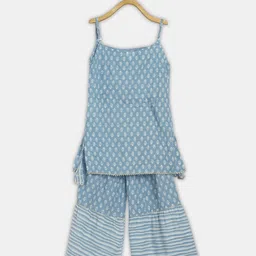 Ka-mee Girls Blue Ethnic Motifs Printed Pure Cotton Kurti with Palazzos & Dupatta image 2