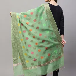 LOOM LEGACY Ethnic Motifs Woven Design Cotton Silk Dupatta with Zari image 4