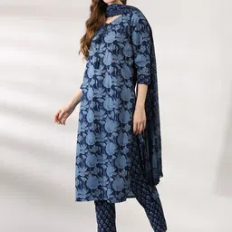 Anouk Floral Embroidered Tie-Up Neck Sequinned Pure Cotton Kurta with Trousers & Dupatta-picture-30
