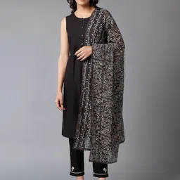 W Brown & White Embroidered Pure Cotton Dupatta image 4