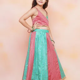 Aj DEZInES Girls Woven Design Zari Ready To Wear Lehenga & Blouse With Dupatta image 4